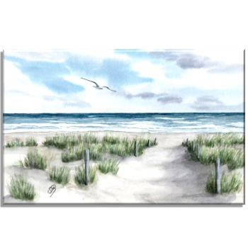 Leinwand 40 x 30 cm Keilrahmen Canvas-Leinen Strandweg  Aquarell Maritim Kunst Druck Kunstdruck Dänemark Nordsee Ostsee Dünen Meer Strand Sylt